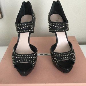 Authentic Miu Miu Black Studded Bootie Peep Toe Excellent